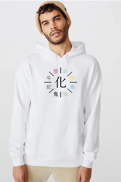 Monogatari Anime Apparitions Beyaz Erkek 3ip Kapşonlu  Sweatshirt ürün görseli 1