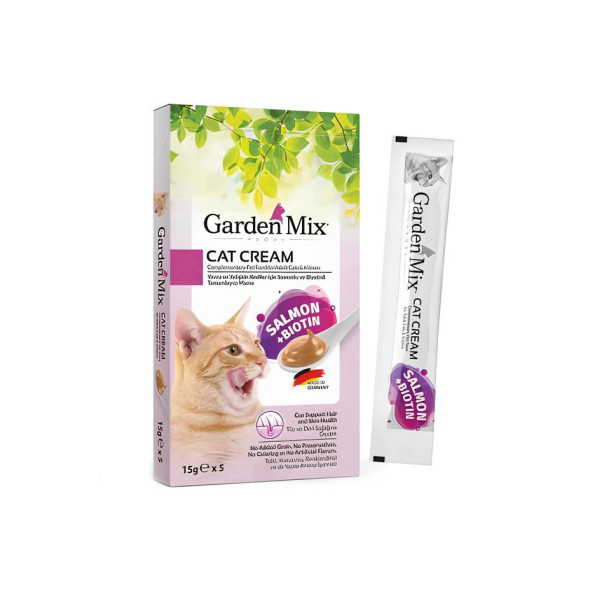 Garden Mix Kedi Kreması Somon+Biotin 15 Gr x 5 Adet Kedi Ödül Maması ürün görseli 1