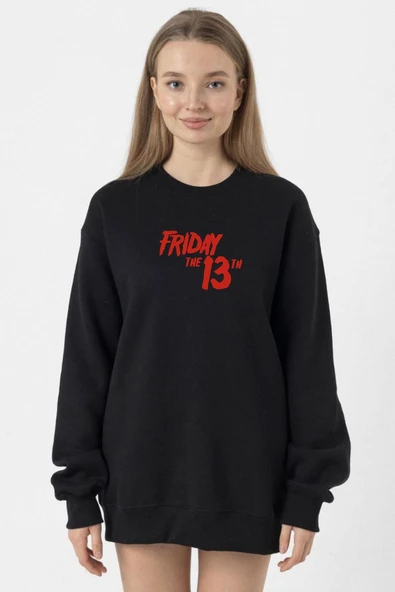 Friday The 13th Letter Logo Siyah Kadın 2ip Sweatshirt ürün görseli 1