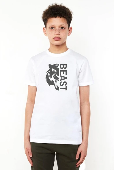 Mr Beast Half Face Beyaz Çocuk Bisikletyaka Tshirt ürün görseli 1