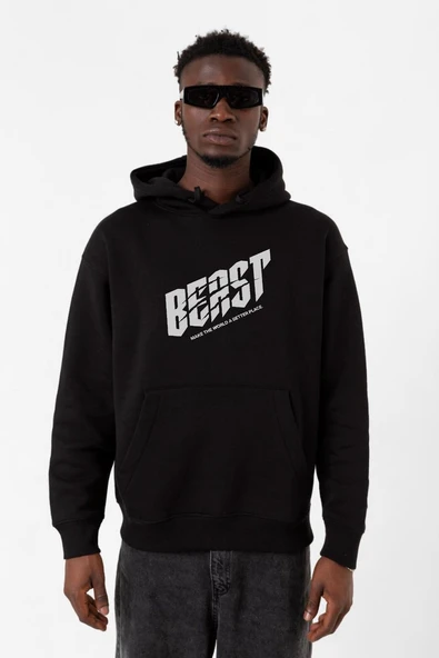 Mr Beast Make The World Siyah Erkek 3ip Kapşonlu Sweatshirt ürün görseli 1