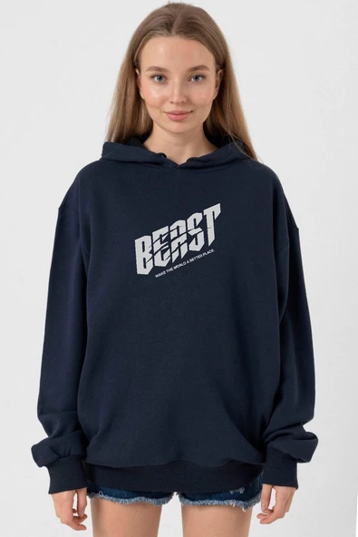 Mr Beast Make The World Lacivert Kadın 3ip Kapşonlu ürün görseli 1