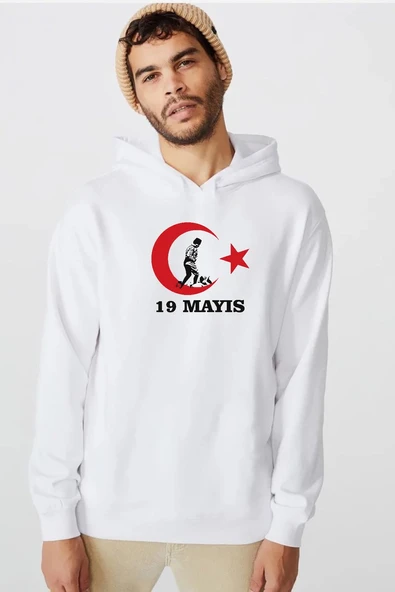 19 Mayıs Ata Beyaz Erkek 3ip Kapşonlu  Sweatshirt ürün görseli 1