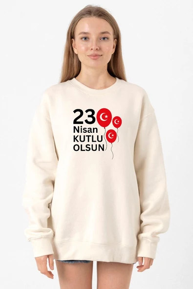 23 Nisan Balon Ekru Kadın 2ip Sweatshirt ürün görseli 1