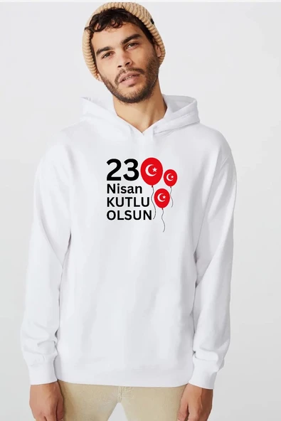 23 Nisan Balon Beyaz Erkek 3ip Kapşonlu  Sweatshirt ürün görseli 1