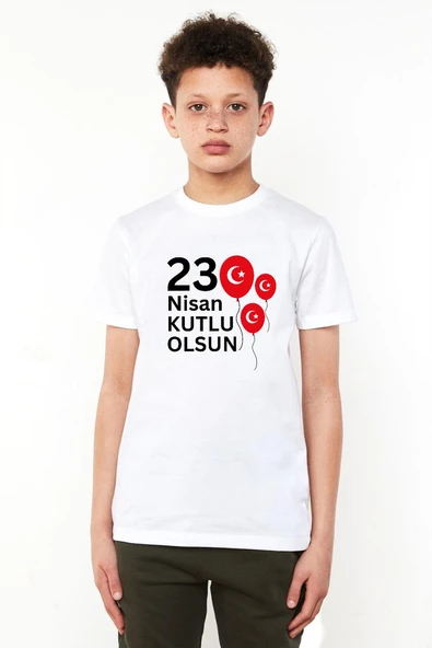 23 Nisan Balon Beyaz Çocuk Bisikletyaka Tshirt ürün görseli 1