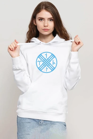 Tengri Tamga Beyaz Kadın 3ip Kapşonlu Sweatshirt ürün görseli 1