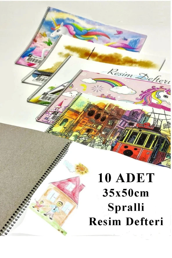 Resim Defteri 15 Yaprak 35x50 cm 10 Adet Spiralli Büyük Boy Resim Defteri Karton Kapak 110 gr Öğrenci Okul ürün görseli 1