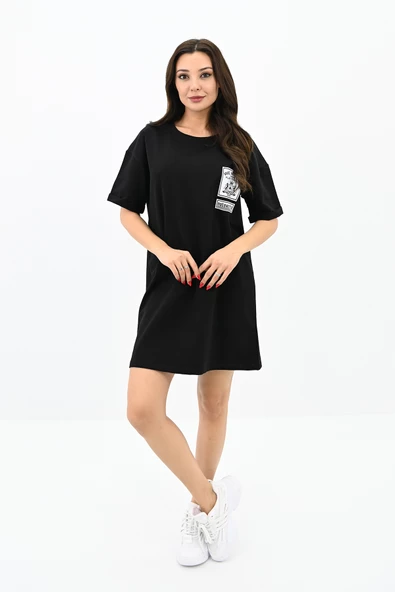 Kadın Baskılı Oversize T-shirt Elbise 5218-24 ürün görseli 1