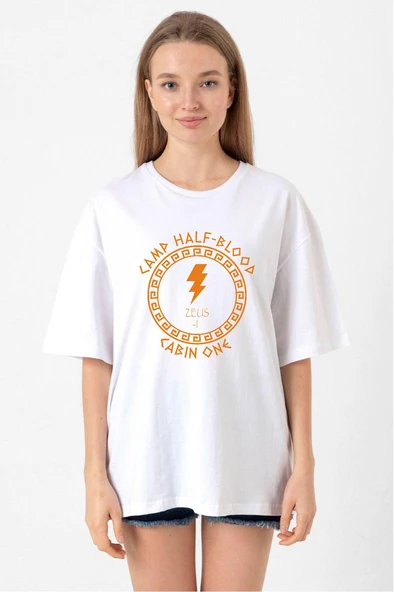 Camp Half Blood Zeus Beyaz Kadın Oversize Tshirt ürün görseli 1