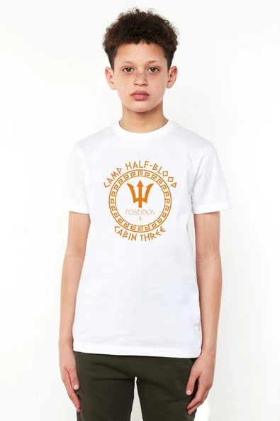 Camp Half Blood Poseidon Beyaz Çocuk Bisikletyaka Tshirt ürün görseli 1