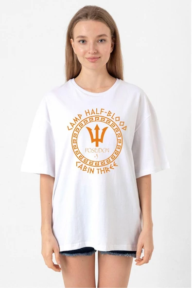 Camp Half Blood Poseidon Beyaz Kadın Oversize Tshirt ürün görseli 1