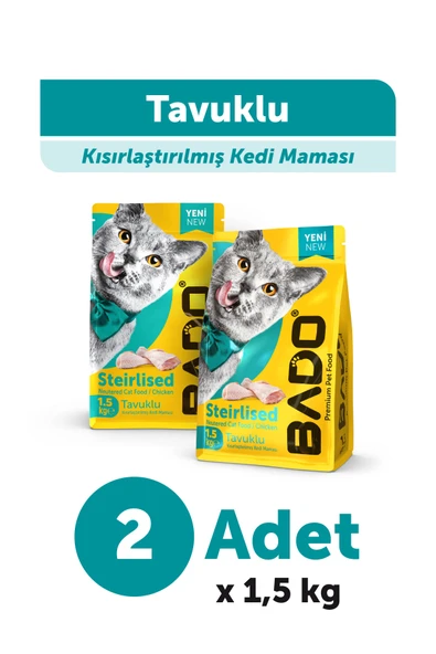 Bado Kısırlaştırılmış Yetişkin Kedi Maması Tavuk Etli 1,5 Kg 2'li ürün görseli 1