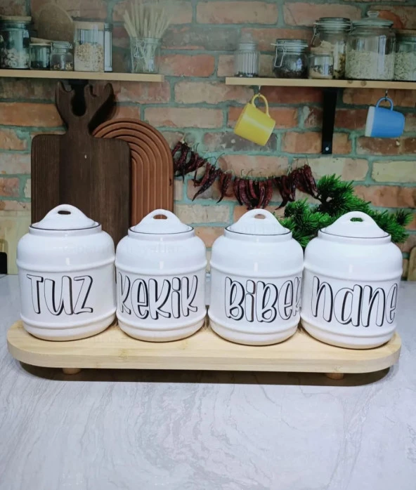 4 Adet Seramik 400 ml Tuz/Kekik/Biber/Nane Kavanoz Seti Baharatlık Seti ürün görseli 1