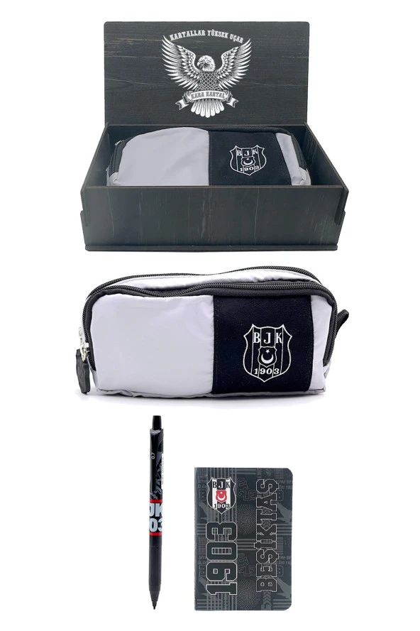 Beşiktaş Orijinal Kalemlik Set 2 Bölmeli Kalem Kutusu Ahşap Kutulu 2li Kırtasiye Hediye Set ürün görseli 1