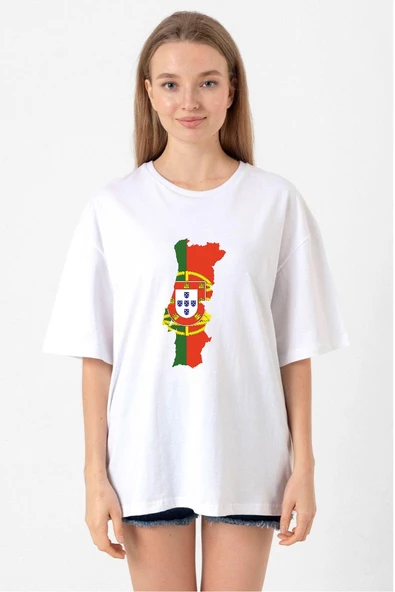 Euro 24 Portugal Beyaz Kadın Oversize Tshirt ürün görseli 1