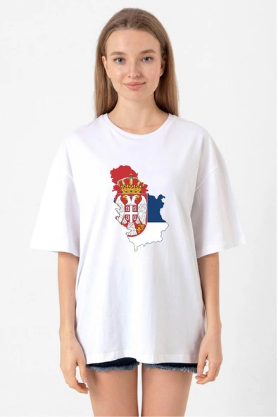Euro 24 Serbia Beyaz Kadın Oversize Tshirt ürün görseli 1