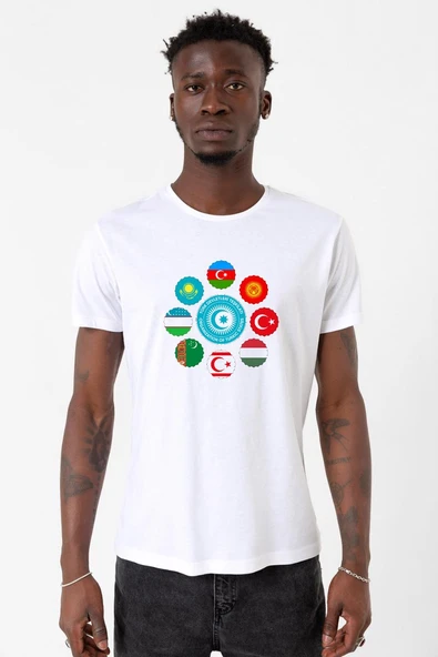 Türk Devletleri Teşkilat Beyaz Erkek Bisikletyaka Tshirt ürün görseli 1