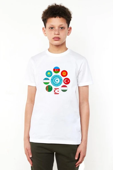 Türk Devletleri Teşkilat Beyaz Çocuk Bisikletyaka Tshirt ürün görseli 1
