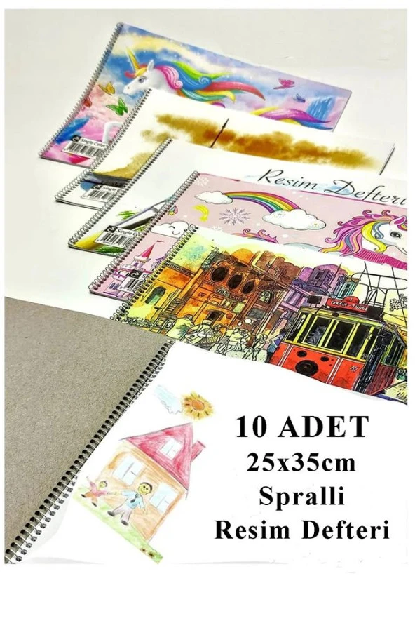Resim Defteri 15 Yaprak 25x35 cm 10 Adet Spiralli Orta Boy Resim Defteri Karton Kapak 110 gr Öğrenci Okul ürün görseli 1