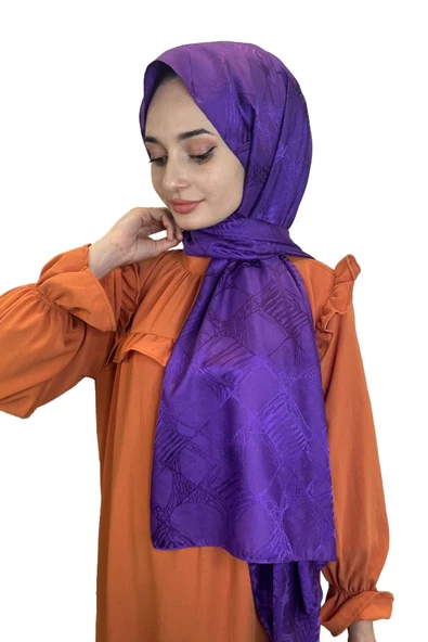 Loryan Scarf Jakarlı Şal, Floş Jakar Retro Şal 0129  MÜRDÜM ürün görseli 1