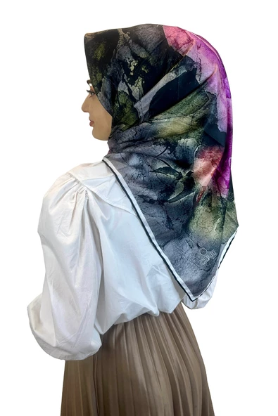Quare Çiçek Desenli Rayon Eşarp 10701  LACİVERT ürün görseli 1
