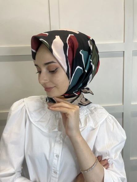 Quare Desenli Rayon Eşarp 01072  VİZON - Resim 2
