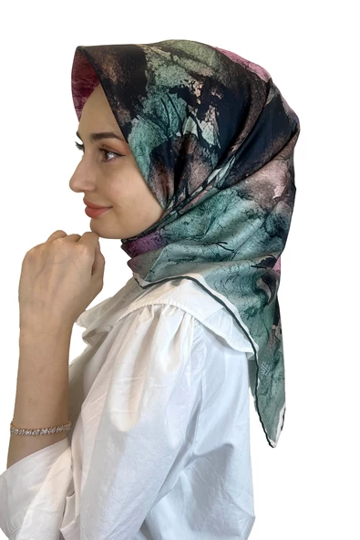 Quare Çiçek Desenli Rayon Eşarp 10701  ZÜMRÜT ürün görseli 1