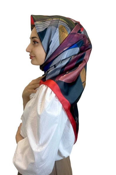 Quare Fırça Desen Kristal Eşarp 01066  KIRMIZI ürün görseli 1