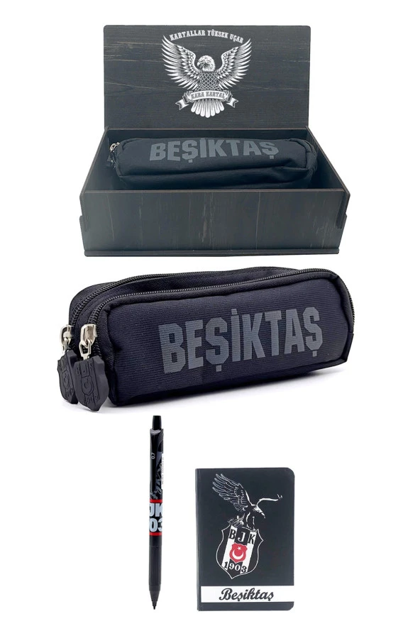 Beşiktaş Orijinal Kalemlik Set 2 Bölmeli Kalem Kutusu Ahşap Kutulu 2li Kırtasiye Hediye Set ürün görseli 1