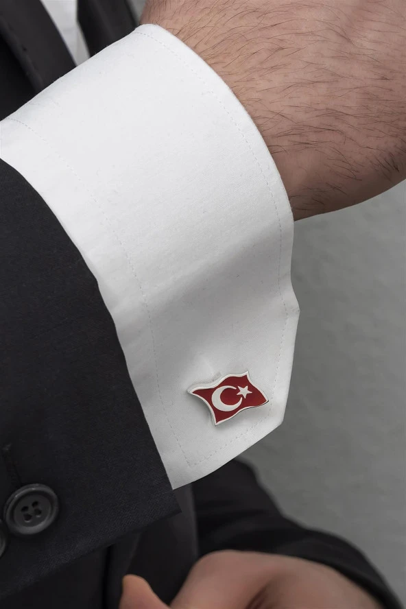Ayyıldız Türk Bayrağı Mineli Gümüş Kol Düğmesi ürün görseli 1