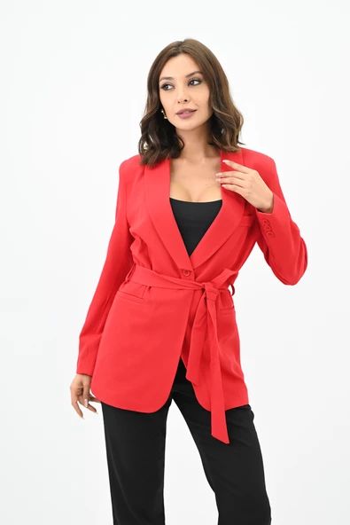 Kadın Kuşaklı Blazer Ceket 9004-1-24 - Resim 3