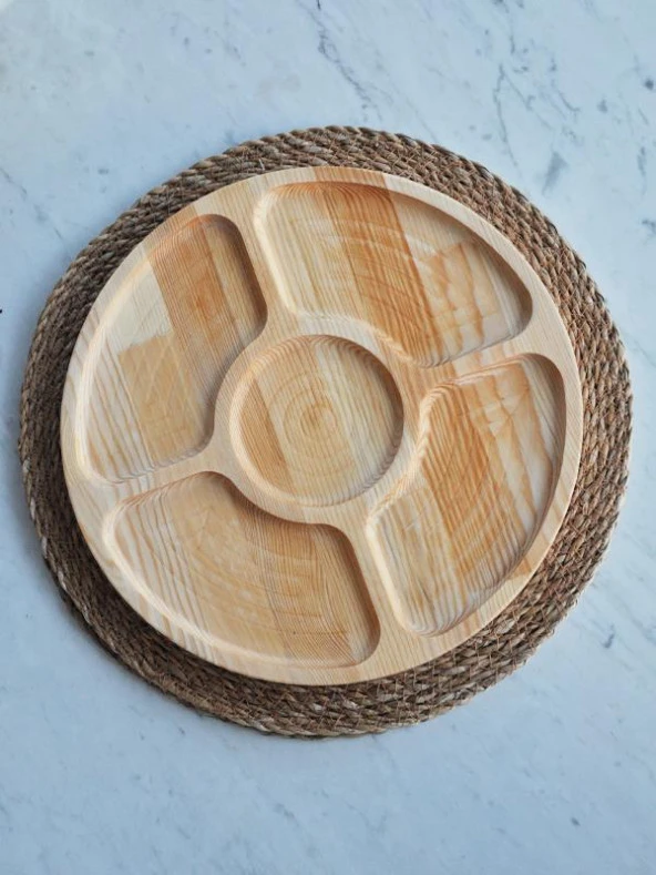 Gurme 5 Bölmeli Yuvarlak Ahşap Sunum Tabağı 30 Cm ürün görseli 1