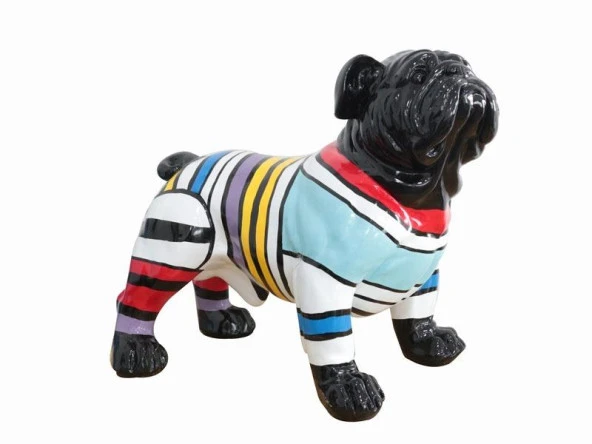 LAMEDORE BULLDOG COLORFUL STRIPED SCULPTURE 55X36X48 CM ürün görseli 1