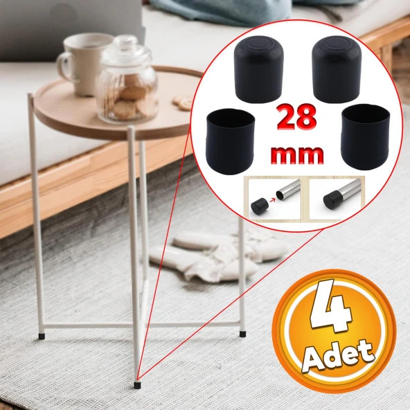 Masa Sandalye Sehpa Ayak Tapası Tıpa Papuç Takoz Yuvarlak Siyah 28 mm Parke Zemin Koruyucu 4 Adet ürün görseli 1