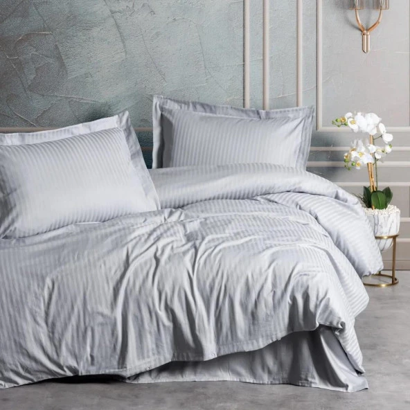 Cotton Box Elegant Stripe Çift Kişilik Nevresim Takımı Gri ürün görseli 1