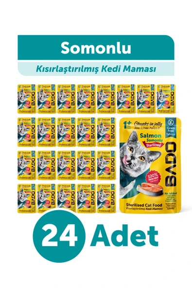 Bado Kısırlaştırılmış Yetişkin Yaş Kedi Maması Somonlu 85Gr 24'lü ürün görseli 1