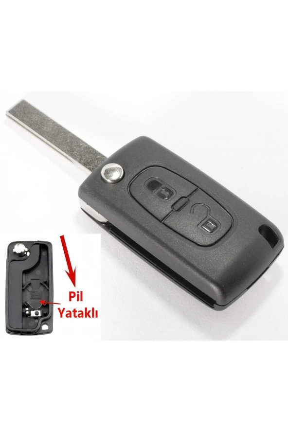 Peugeot Partner 207 307 308 407 Uyumlu Kumanda Kabı Anahtar Kabı Oto Anahtarlık Pil Yataklı Logolu ürün görseli 1