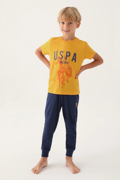 U.S. Polo Assn. 1739 Lisanslı Hat Hardal Erkek Çocuk Pijama Takımı ürün görseli 1