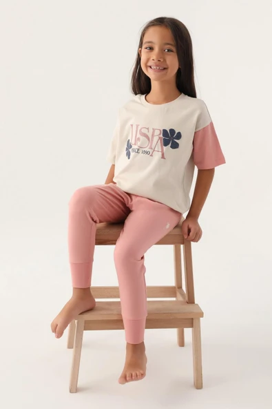 U.S. Polo Assn.1809 Lisanslı Rose Bej Kız Çocuk Pijama Takımı ürün görseli 1