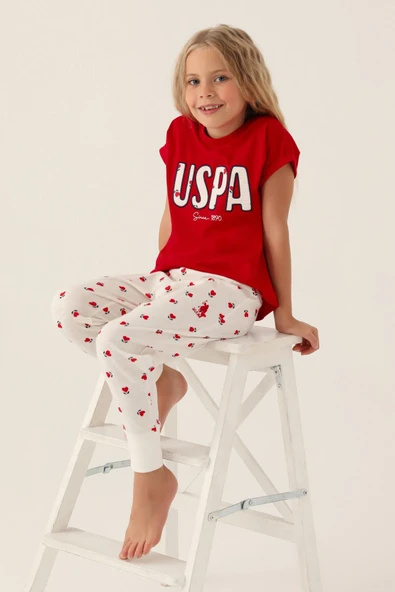 U.S. Polo Assn. 1834 Lisanslı Text Printed Kız Çocuk Pijama Takımı ürün görseli 1