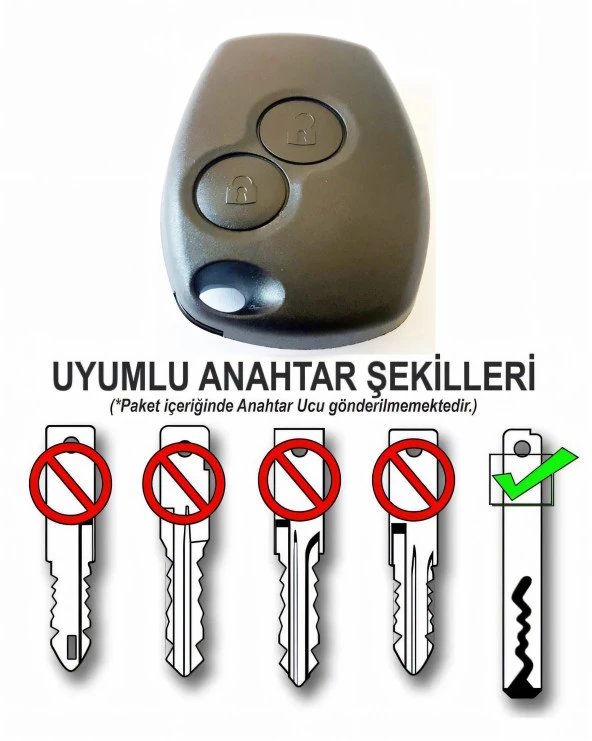 Renault Clio 3 2006-2012 Uyumlu Anahtar Kabı Kumanda Kabı Oto Anahtarlık Pil Yataklı Vidalı 2 Tuşlu ürün görseli 1