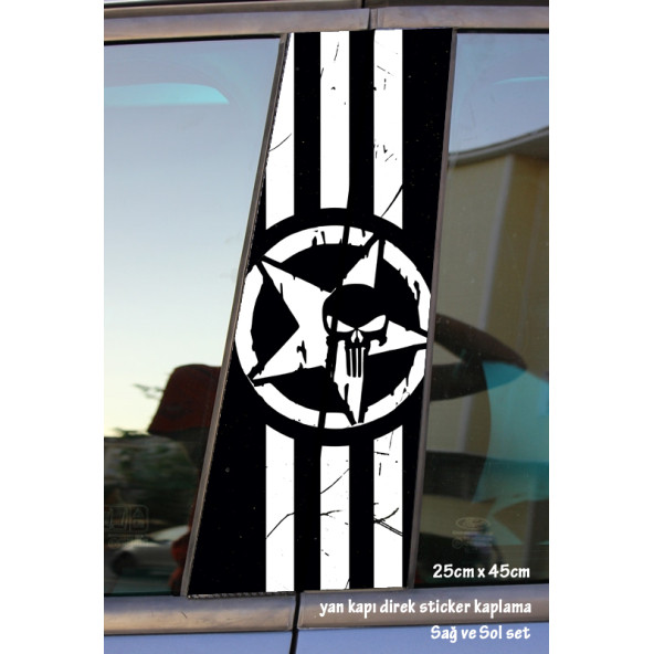 askeri yıldız - yan kapı direk kaplama folyosu - 2 adet sol sağ sticker set ürün görseli 1