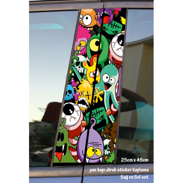 sevimli hayalet sticker- yan kapı direk kaplama folyosu - 2 adet sol sağ sticker set ürün görseli 1