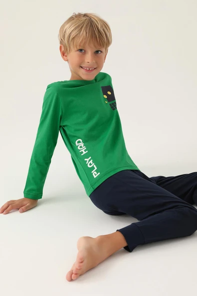 Roly Poly Premium Garson Erkek Çocuk Pamuklu Rahat Kalıp Uzun Kollu Paça Lastikli Pijama Takımı ürün görseli 1