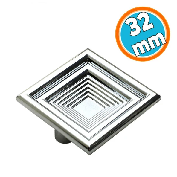 Çekmece Mutfak Kapak Dolap Kulpu Kulbu 32 mm Krom Kare Sert Plastik Kulp ürün görseli 1