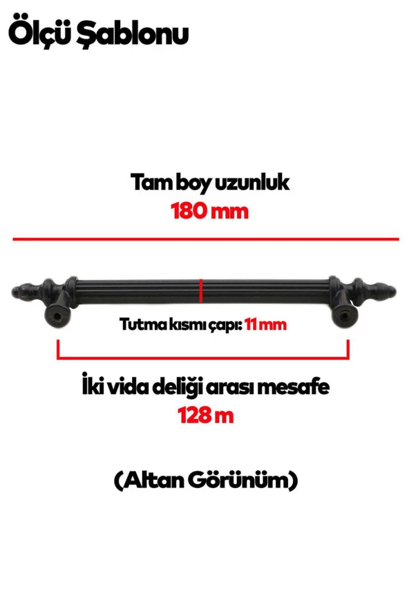 Sert Plastik Çekmece Mutfak Dolap Kapak Kulpu Kulbu 128 mm Siyah Kulp (10 ADET) ürün görseli 1