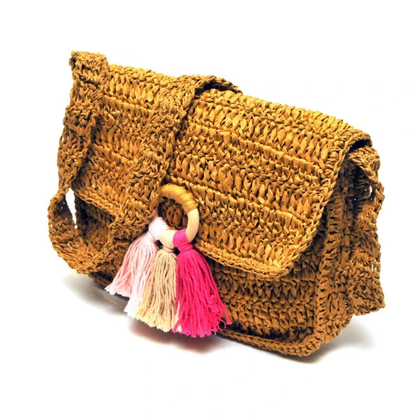 Handmade Rafya İp Tasarım Çanta - Resim 3