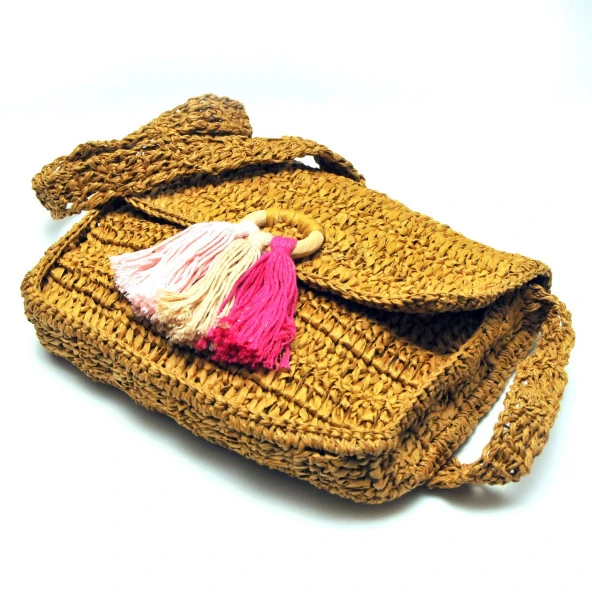 Handmade Rafya İp Tasarım Çanta - Resim 4