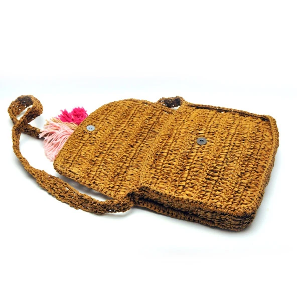 Handmade Rafya İp Tasarım Çanta - Resim 5
